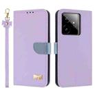 For Realme GT7 5G Metal Bow Leather Phone Case with Hand Strap(Purple) - 1
