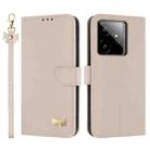 For Realme GT7 5G Metal Bow Leather Phone Case with Hand Strap(Apricot) - 1