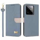 For Realme GT7 5G Metal Bow Leather Phone Case with Hand Strap(Light Blue) - 1