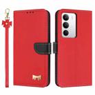 For Realme C71 4G Metal Bow Leather Phone Case with Hand Strap(Red) - 1