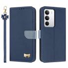 For Realme C71 4G Metal Bow Leather Phone Case with Hand Strap(Dark Blue) - 1