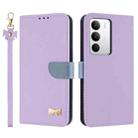 For Realme C71 4G Metal Bow Leather Phone Case with Hand Strap(Purple) - 1