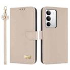 For Realme C71 4G Metal Bow Leather Phone Case with Hand Strap(Apricot) - 1