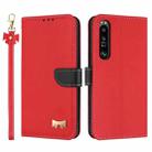For Sony Xperia 1 IV Metal Bow Leather Phone Case with Hand Strap(Red) - 1