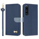 For Sony Xperia 1 IV Metal Bow Leather Phone Case with Hand Strap(Dark Blue) - 1