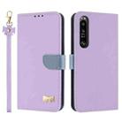 For Sony Xperia 1 IV Metal Bow Leather Phone Case with Hand Strap(Purple) - 1