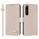 For Sony Xperia 1 IV Metal Bow Leather Phone Case with Hand Strap(Apricot) - 1