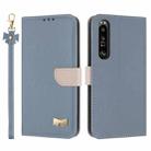 For Sony Xperia 1 IV Metal Bow Leather Phone Case with Hand Strap(Light Blue) - 1