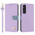 For Sony Xperia 1 V Metal Bow Leather Phone Case with Hand Strap(Purple) - 1