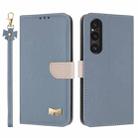 For Sony Xperia 1 V Metal Bow Leather Phone Case with Hand Strap(Light Blue) - 1