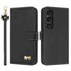 For Sony Xperia 1 VI Metal Bow Leather Phone Case with Hand Strap(Black) - 1