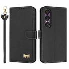 For Sony Xperia 1 VII Metal Bow Leather Phone Case with Hand Strap(Black) - 1