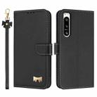 For Sony Xperia 5 IV Metal Bow Leather Phone Case with Hand Strap(Black) - 1