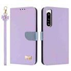 For Sony Xperia 5 IV Metal Bow Leather Phone Case with Hand Strap(Purple) - 1
