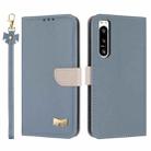 For Sony Xperia 5 IV Metal Bow Leather Phone Case with Hand Strap(Light Blue) - 1