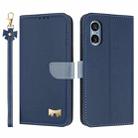 For Sony Xperia 5 V Metal Bow Leather Phone Case with Hand Strap(Dark Blue) - 1