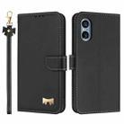 For Sony Xperia 5 V Metal Bow Leather Phone Case with Hand Strap(Black) - 1
