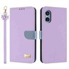 For Sony Xperia 5 V Metal Bow Leather Phone Case with Hand Strap(Purple) - 1