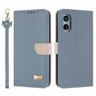 For Sony Xperia 5 V Metal Bow Leather Phone Case with Hand Strap(Light Blue) - 1