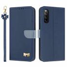 For Sony Xperia 10 V Metal Bow Leather Phone Case with Hand Strap(Dark Blue) - 1