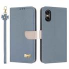 For Sony Xperia 10 VI Metal Bow Leather Phone Case with Hand Strap(Light Blue) - 1