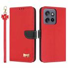 For Motorola Edge 50 Neo 5G Metal Bow Leather Phone Case with Hand Strap(Red) - 1