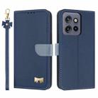 For Motorola Edge 50 Neo 5G Metal Bow Leather Phone Case with Hand Strap(Dark Blue) - 1