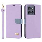 For Motorola Edge 50 Neo 5G Metal Bow Leather Phone Case with Hand Strap(Purple) - 1