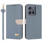 For Motorola Edge 50 Neo 5G Metal Bow Leather Phone Case with Hand Strap(Light Blue) - 1