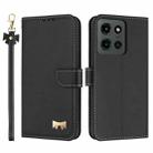 For Motorola Moto G 5G 2025 Metal Bow Leather Phone Case with Hand Strap(Black) - 1