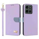 For Motorola Moto G 5G 2025 Metal Bow Leather Phone Case with Hand Strap(Purple) - 1