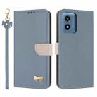 For Motorola Moto G Play 2024 Metal Bow Leather Phone Case with Hand Strap(Light Blue) - 1