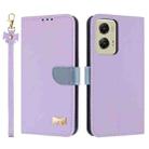 For Motorola Moto G Stylus 5G 2024 Metal Bow Leather Phone Case with Hand Strap(Purple) - 1