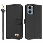 For Motorola Moto G05 / E15 Metal Bow Leather Phone Case with Hand Strap(Black) - 1