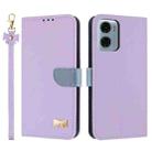 For Motorola Moto G05 / E15 Metal Bow Leather Phone Case with Hand Strap(Purple) - 1