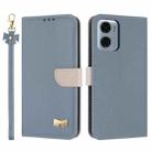 For Motorola Moto G05 / E15 Metal Bow Leather Phone Case with Hand Strap(Light Blue) - 1