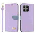 For Motorola Moto G15 / G15 Power Metal Bow Leather Phone Case with Hand Strap(Purple) - 1