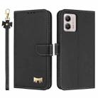 For Motorola Moto G53 5G / G13 Metal Bow Leather Phone Case with Hand Strap(Black) - 1