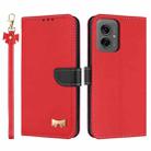 For Motorola Moto G55 Metal Bow Leather Phone Case with Hand Strap(Red) - 1