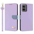 For Motorola Moto G55 Metal Bow Leather Phone Case with Hand Strap(Purple) - 1