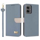 For Motorola Moto G55 Metal Bow Leather Phone Case with Hand Strap(Light Blue) - 1