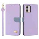 For Motorola Moto G73 5G Metal Bow Leather Phone Case with Hand Strap(Purple) - 1