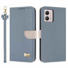 For Motorola Moto G73 5G Metal Bow Leather Phone Case with Hand Strap(Light Blue) - 1