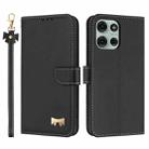 For Motorola Moto G75 5G Metal Bow Leather Phone Case with Hand Strap(Black) - 1