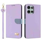 For Motorola Moto G75 5G Metal Bow Leather Phone Case with Hand Strap(Purple) - 1