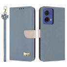 For Motorola Moto G85 5G Metal Bow Leather Phone Case with Hand Strap(Light Blue) - 1