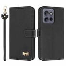 For Motorola Moto G56 5G Metal Bow Leather Phone Case with Hand Strap(Black) - 1