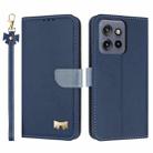 For Motorola Moto G86 5G Metal Bow Leather Phone Case with Hand Strap(Dark Blue) - 1