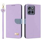 For Motorola Moto G86 5G Metal Bow Leather Phone Case with Hand Strap(Purple) - 1