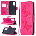 For Samsung Galaxy S20 FE 5G / S20 Lite Embossing Two Butterflies Pattern Horizontal Flip PU Leather Case with Holder & Card Slot & Wallet & Lanyard(Rose Red) - 1